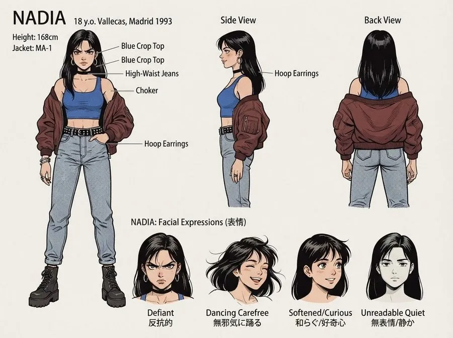 Hoja de diseño del personaje Nadia